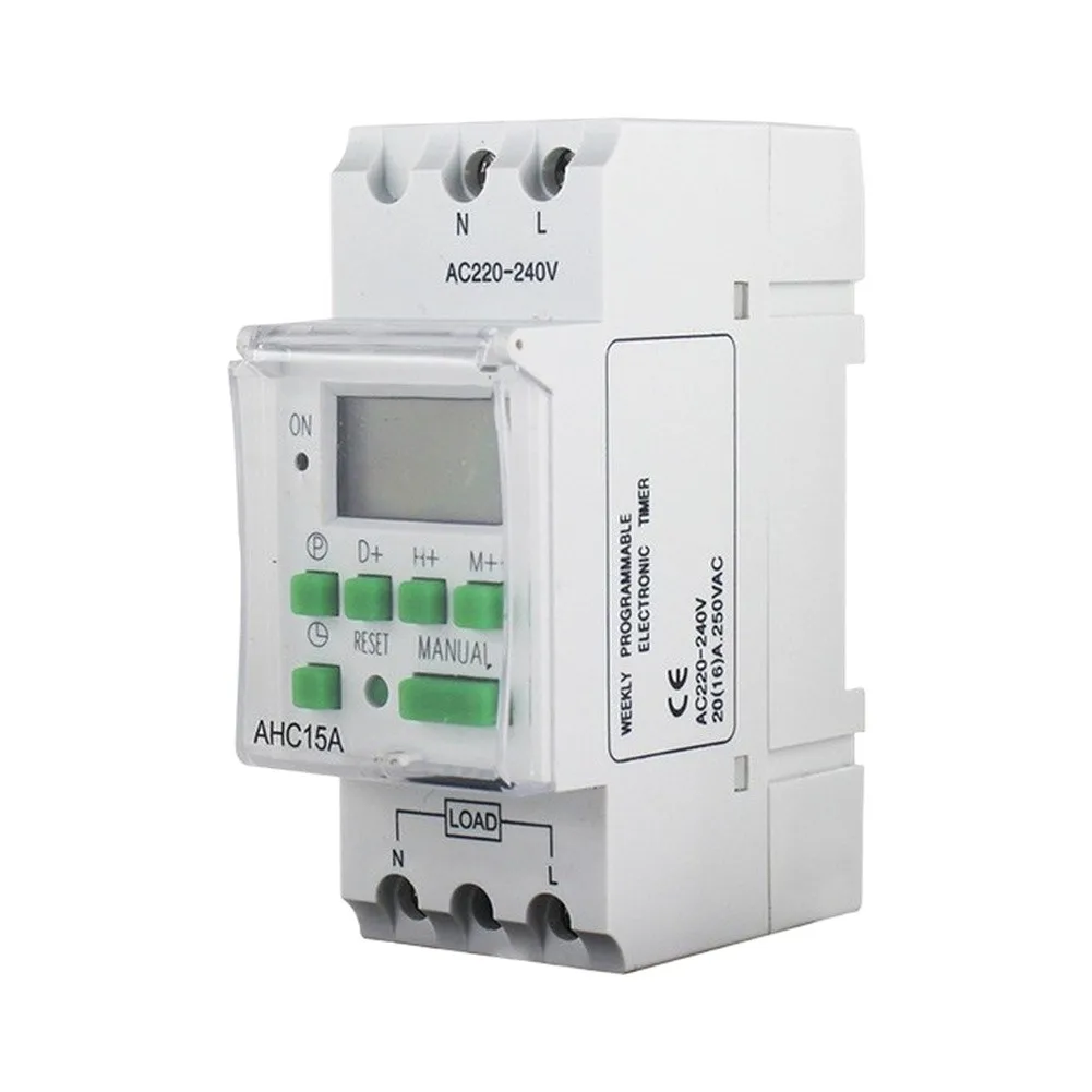 220V DIN Rail Weekly Programmable Timer Switch With LCD, Digital Time Relay For Streetlights & Production Equipment
