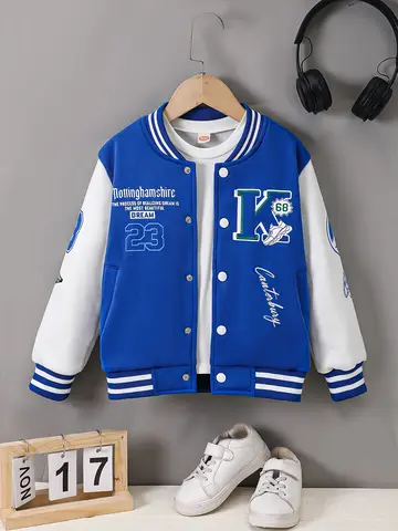Kids Baseball Jacket Preppy Style Autumn Winter Fashion Outerwear Versatile Children Coat Boys Trendy Top
