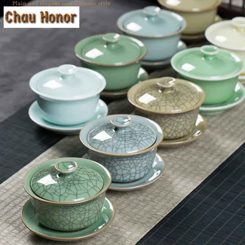 

135 мл китайская ручная чаша Longquan Celadon с крышкой, керамическая чаша с трещинами для льда, ручная чаша для чая, посуда для напитков