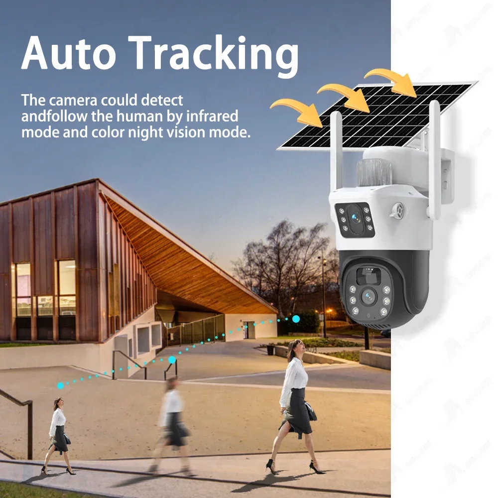 4K 8MP Solar Wireless IP Camera with 10800 MAh Battery Outdoor HD Dual Lens WiFi PTZ Camera Solar Panel CCTV Security Camera