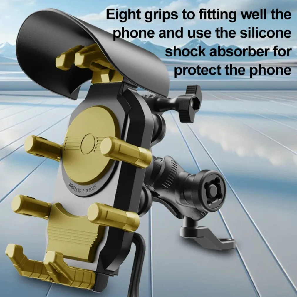 Stoßfester Fahrrad-Telefonhalter, 15 W kabelloses Ladegerät und 18 W USB 30 W Typ C, schnelles Aufladen, Motorrad, Motorrad, Roller, Ständer