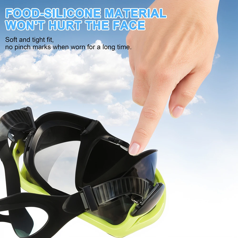 Snorkeling Diving Mask Adult Swimming Goggles Anti-Fog Silicone Swimming Mask Big Frame With Nose Cover Swimming Glasses