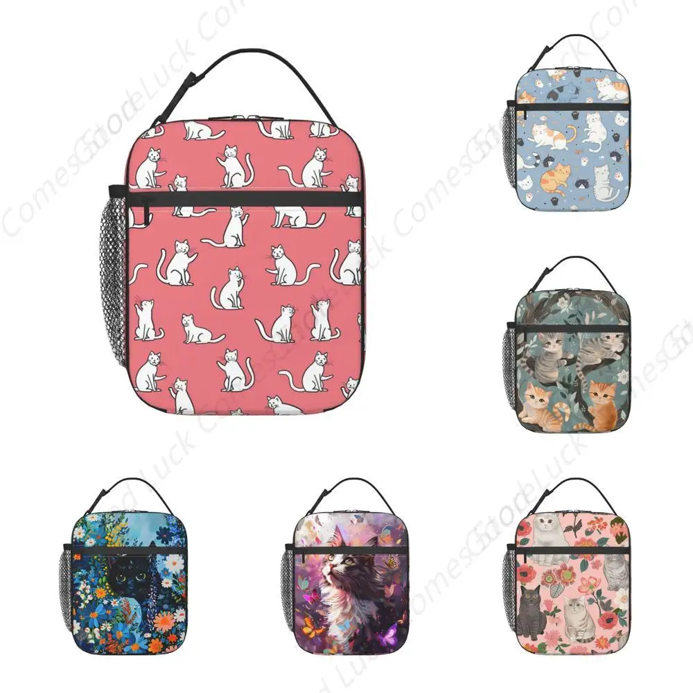 

Reusable White Cat Lunch Box for Kids Girls Boys Women Adult, Insulated Cute Lunch Bag,Polyester Cooler Animal Handbags Case