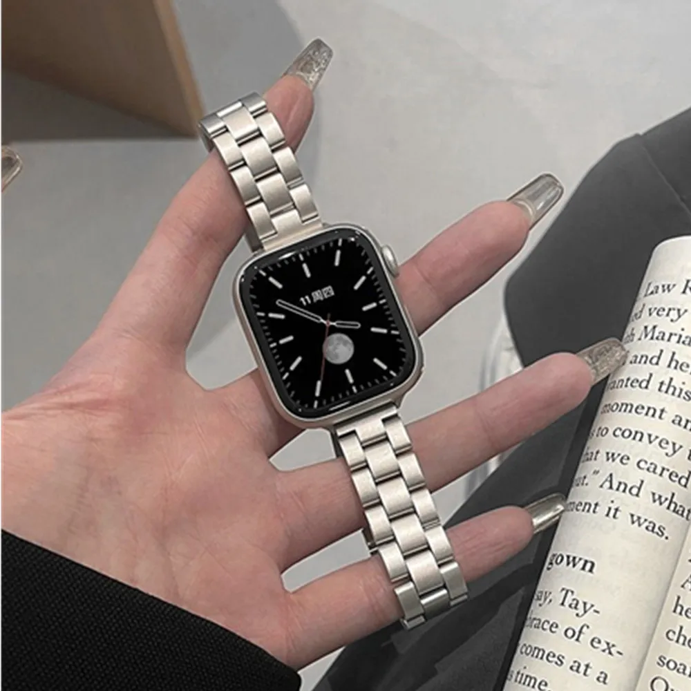 

Модный металлический ремешок с тремя бусинами для Apple Watch Band 44 мм 45 38 40 41 42 Ultra49 мм из нержавеющей стали для iWatch 9 8 7 SE 6 5 4