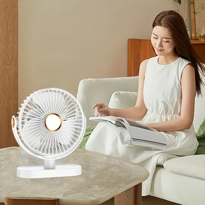 1pc 1500mAh Rechargeable Battery Powered Quiet Table Fan - 5-Speed Portable Desktop Fan with Button Control for Indoor and Outdo