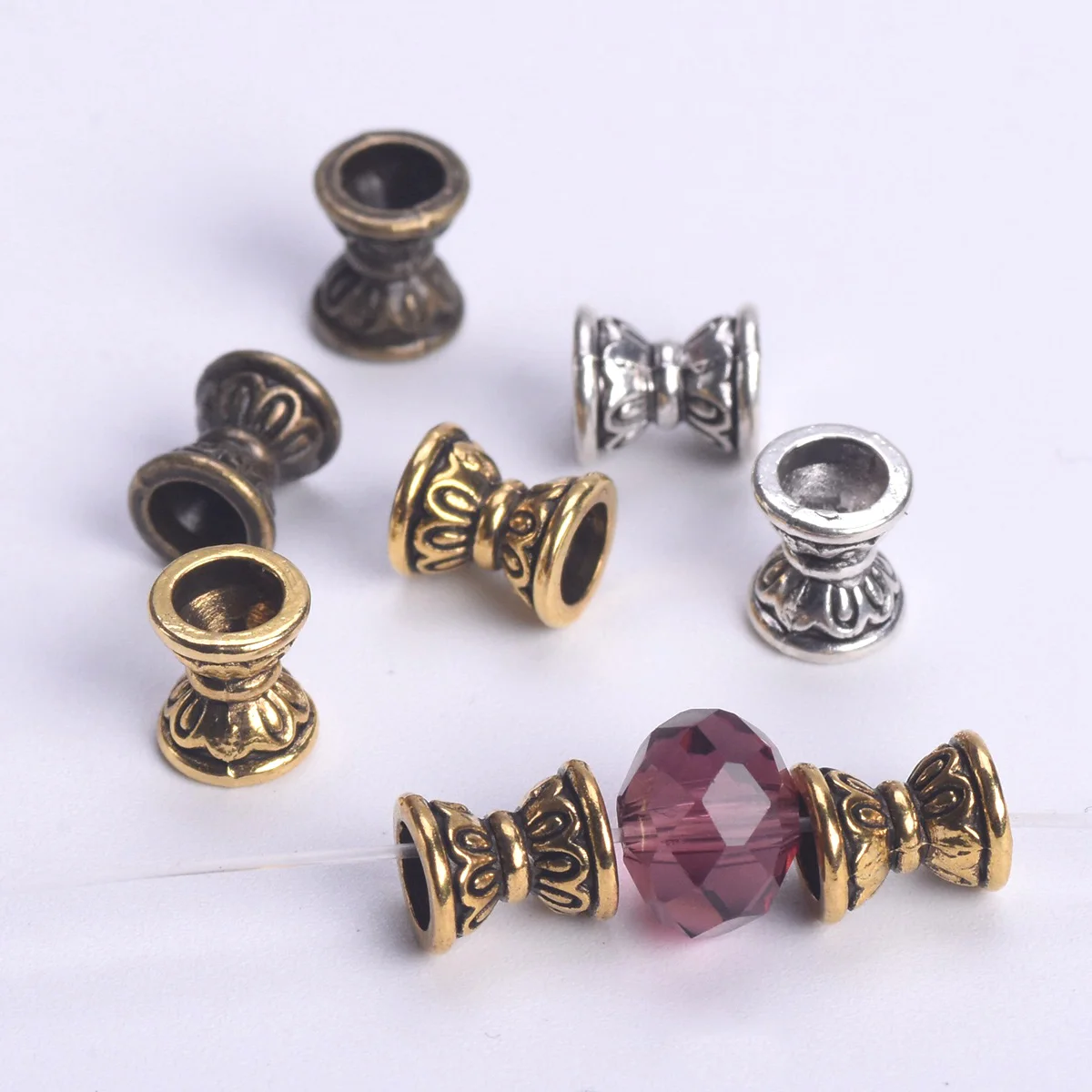 30pcs Hollow clessidra forma oro antico/argento tibetano colore 6.5x5.5mm perline distanziatrici in metallo sciolto per la creazione di gioielli fai