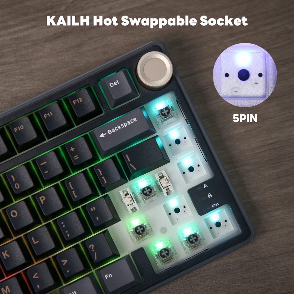 Royal Kludge RK R75 Wired Gaming Keyboard 80 Keys 80% Gasket RGB Backlit Hot-swappable Mechanical Keyboard with MDA PBT Keycaps