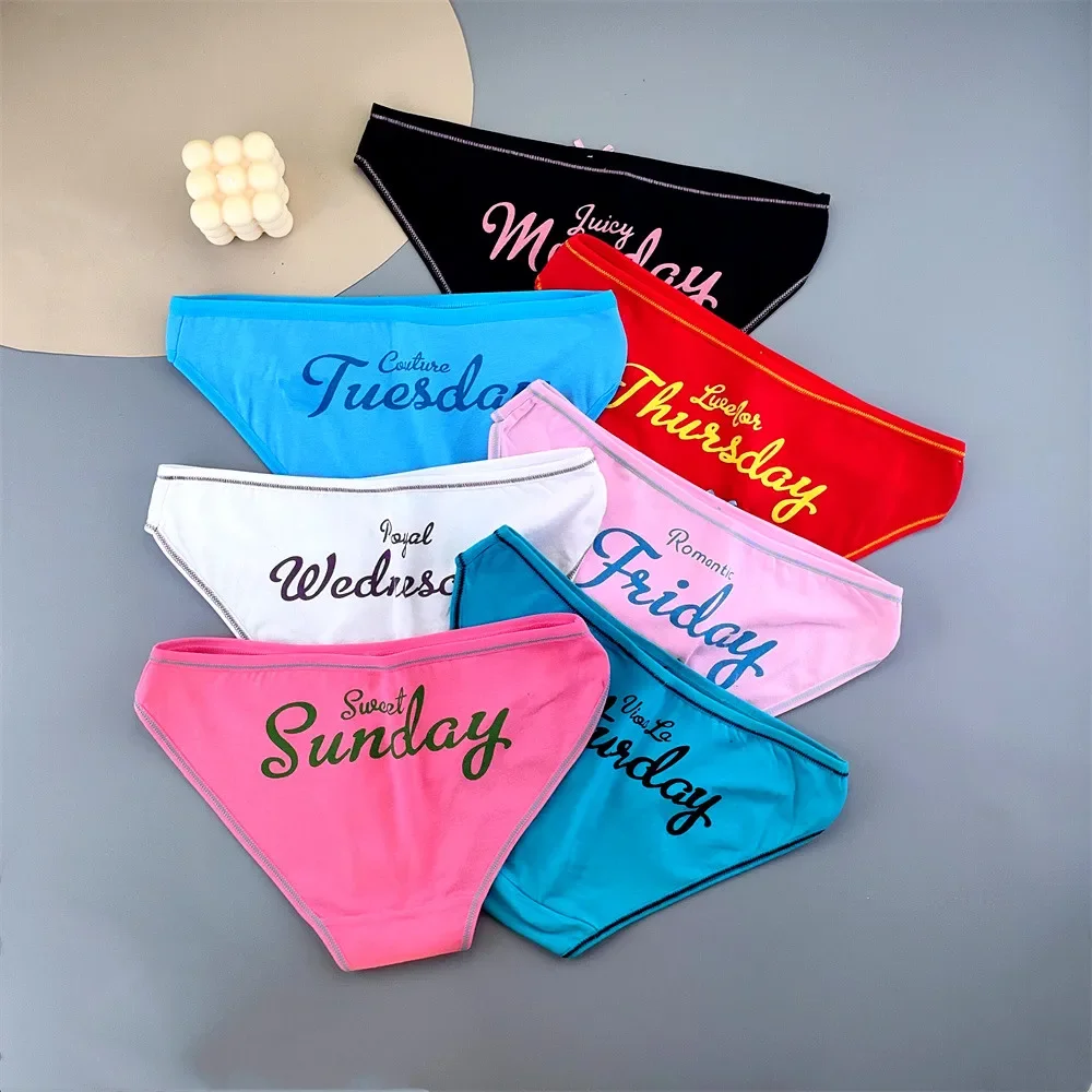 7PCS/set Schoolgirl Panties Week Printed Bikini Underwear Women Cotton Letters Briefs Comfortable Ladies Soft Panties Lingerie