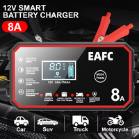 12V 8A/6A Fully Automatic Car Battery Charger Smart Battery Charger for Lead Acid Battery AGM GEL WET LiFePO4 Car Motorcycle