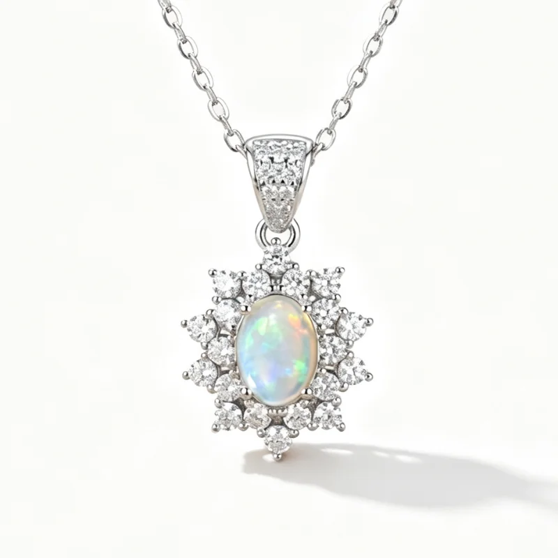 1pce 5×7mm Natural Opal S925 Sterling Silver Necklace | Iridescence | Y2K Style | Black Friday, Thanksgiving, Christmas Gifts