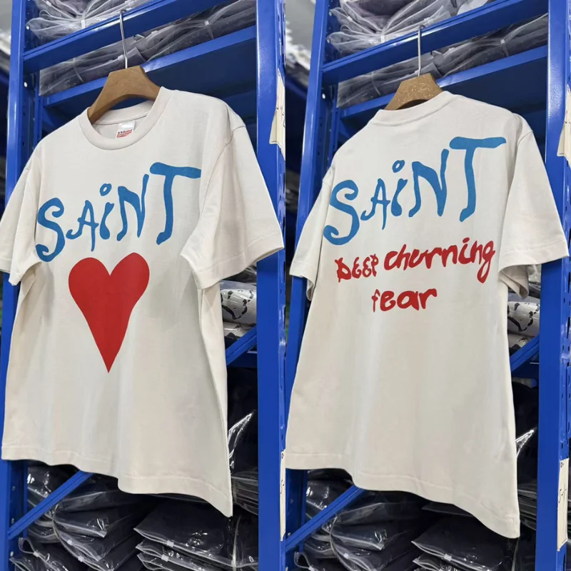 2026ss Summer Art Graffiti Tshirts High Quality Heart-shaped Casual Loose Round Neck Short Sleeve Tee