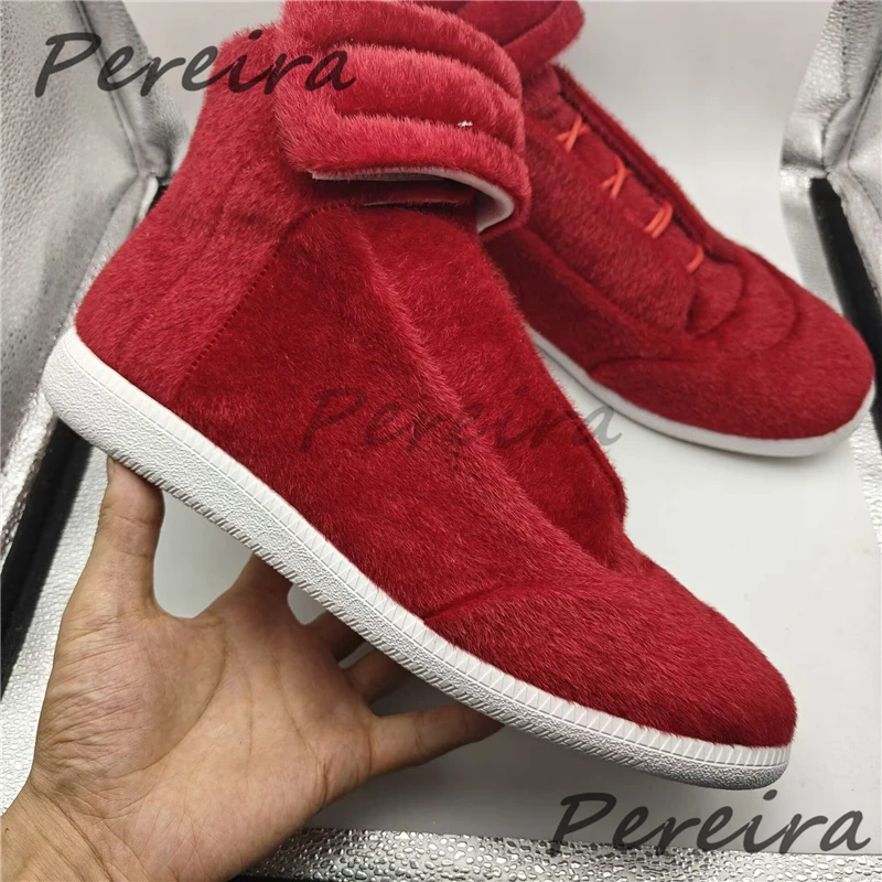 Leopard Print Fur High-Top Boots Solid Thick Soled Round Toe Lace-Up Casual Sneakers Autumn Winter Trendy Versatile Men's Shoes view 6