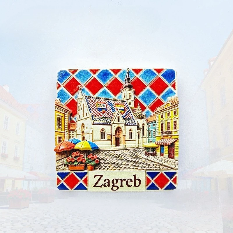 Zagreb Checkerboard Fridge Magnet - Picturesque 3D Old Town Souvenir Unique Croatian Capital Gift for Travel & European Decor