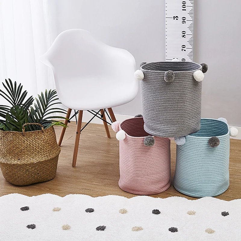 

Solid Colors Ball Cotton Thread Sundries Laundry Folding Toy Storage Bucket Large Size Home Clothes Book Storages Baskets Boxes