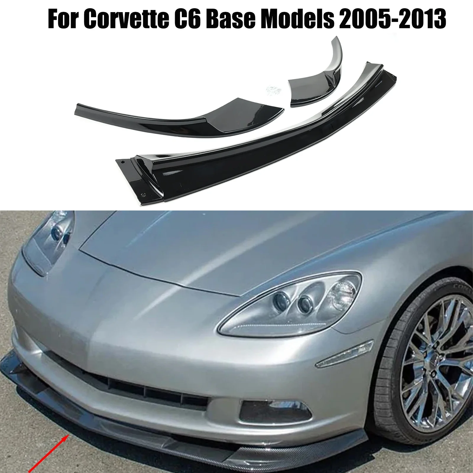 

Replacement for 2005-2013 Chevrolet Corvette C6 Base Models ZR1 Style Front Bumper Lip Splitter Glossy Matte Black Carbon Look