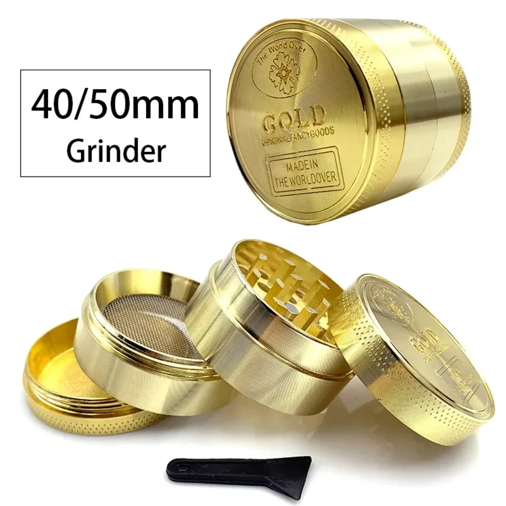 

40mm 50mm Gold Coin Tobacco Grinder 3 Layer Aluminum Alloy Manual Herb Grinder with Shovel Portable Smoking Accessories