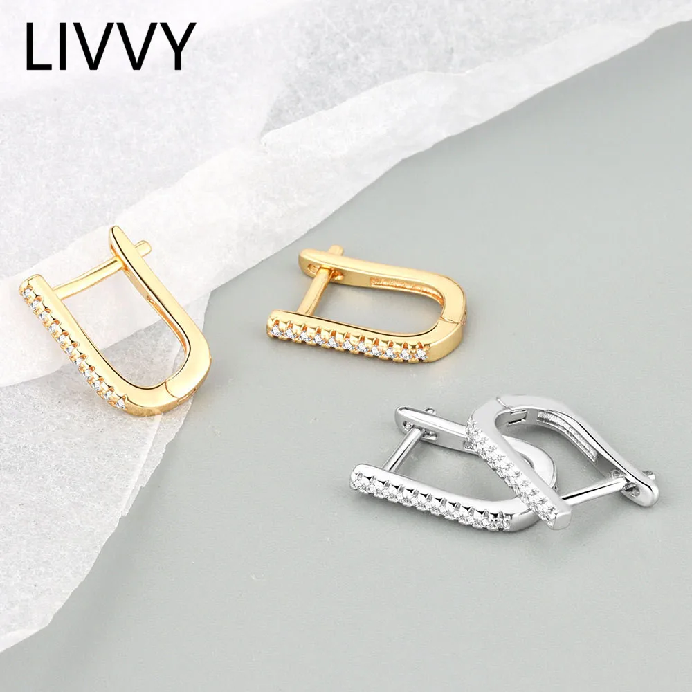 

LIVVY Silver Color Creative Design Geometric U - Shape Zircon Earrings For Women Lady Gift Trendy Classic Jewelry
