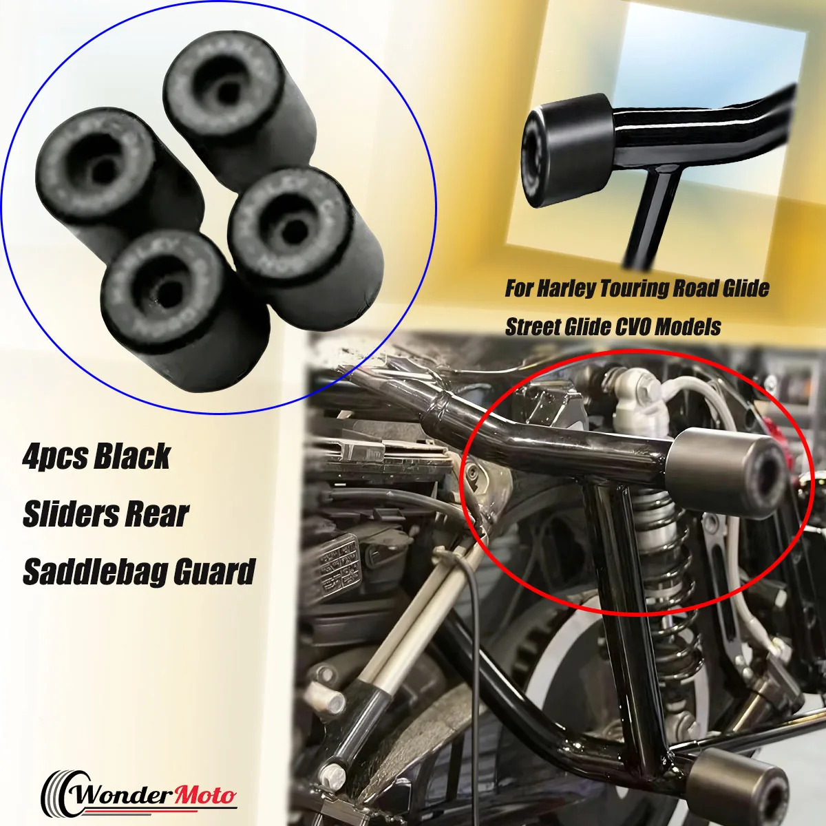 

4pcs Black Sliders Rear Saddlebag Guard For Harley Touring Road Glide Street Glide CVO Models