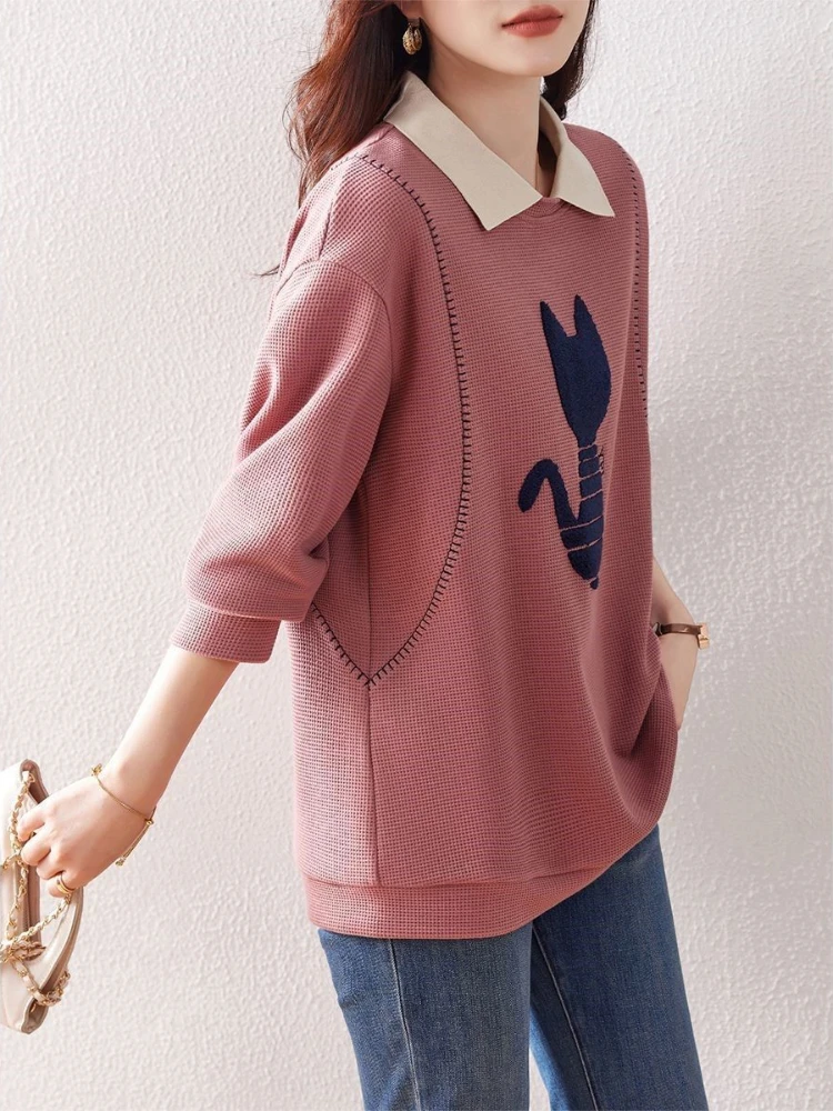 Pullovers Graphic Pink Women's Sweatshirts Spring and Autumn Loose Baggy Female Top Designer Xxl Nice Color 2025 Trend Y2k Style