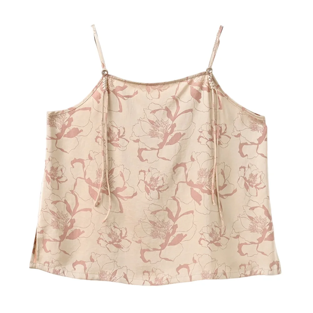 Jacquard Satin Cami Strap Tops Women Floral Spaghetti Tank Top