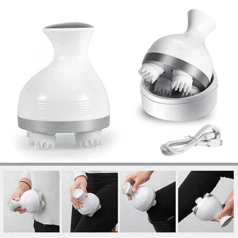 Электрический беспроводной массажер для волос и кожи головы с разминающими 4 массажных узлами, ручной портативный скребок для головы, массажер для снятия стресса и расслабления