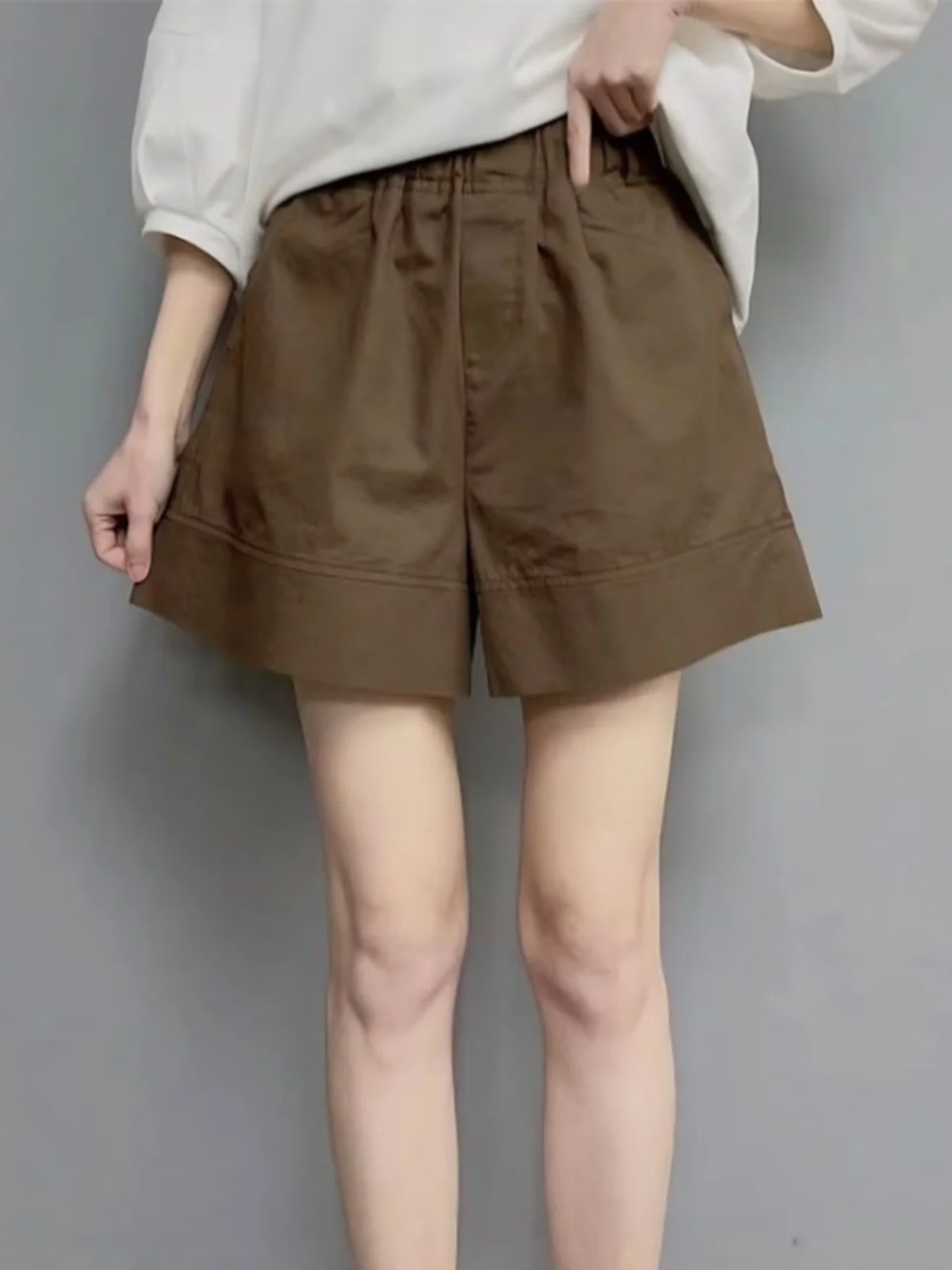 

Летние женские шорты с высокой талией, широкими штанинами, тонкие, больших размеров, свободные, с эластичным поясом, А-силуэт, модные, для повседневной носки