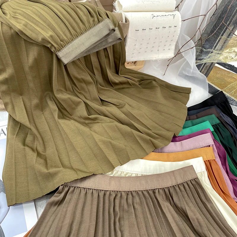 2026 Eleganter Hochtaillierter Plissierter Rock für Damen Mittellanger Midirock Hochwertiger Schwarzer Saia – Detail 18