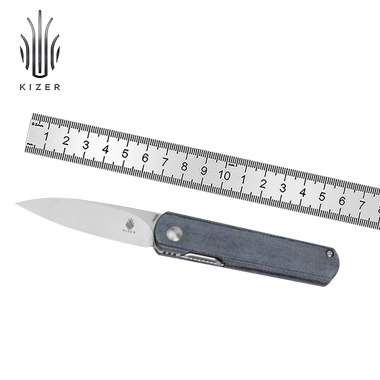 

Kizer Hunting Knife Feist V3499C4 2024 New Arrivals Denim Micarta Handle with 154CM Steel Blade Outdoor Camping Knife