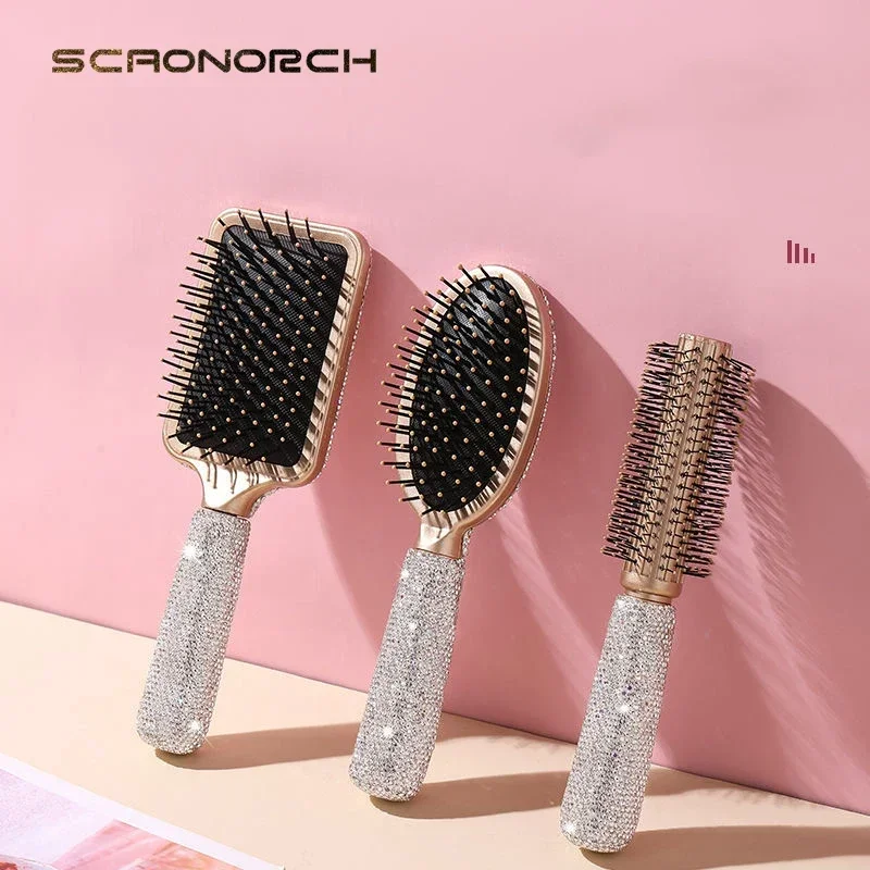 Luxury Rhinestone Comb Portable Travel Massage Hair Comb Anti-static Detangling Hairbrush Hairdressing Bling Beauty Tool Decor