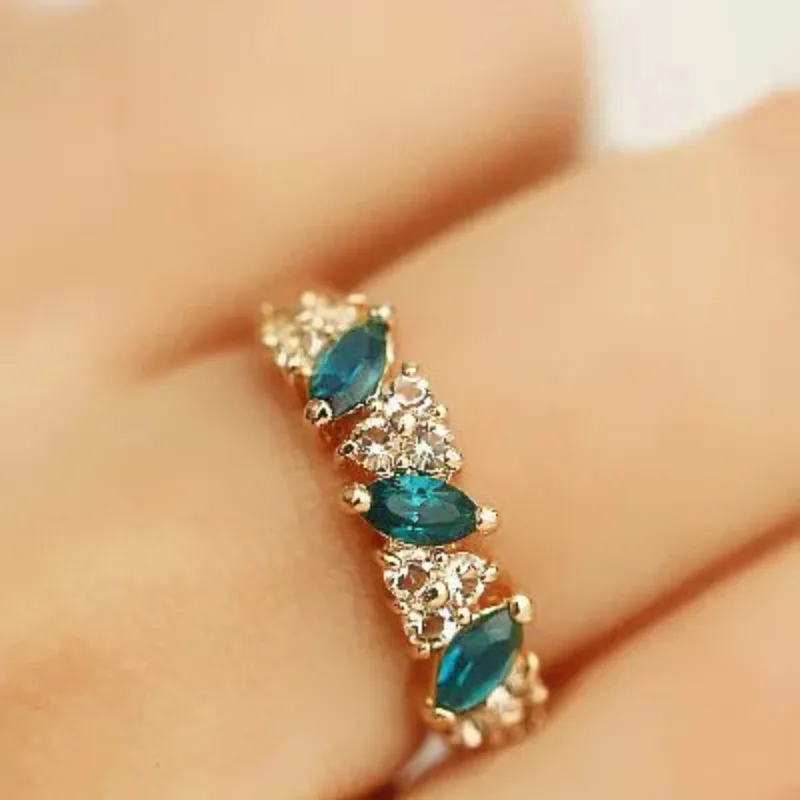 кольцо 반지 Fashion Sweet Shiny Green Rhinestone Ring Index Finger Tail Ring Decoration Wedding Jewelry Birthday Gift For Women