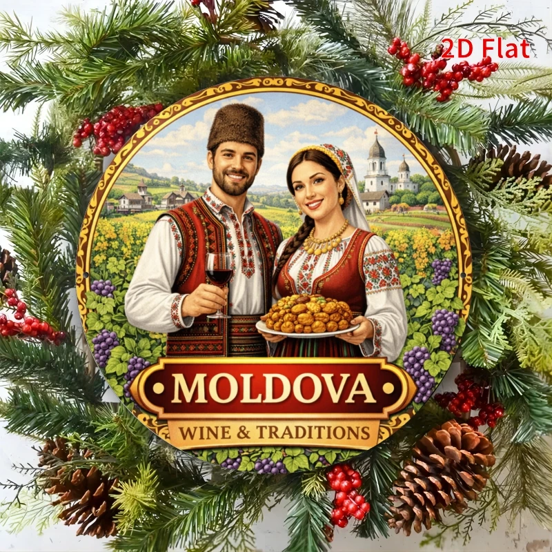 2D Flat Decorative Sign, 1pc 20X20 Cm Metal Decorative Art - Moldovan Wine And Traditional Theme, Featuring a for Man And Woman