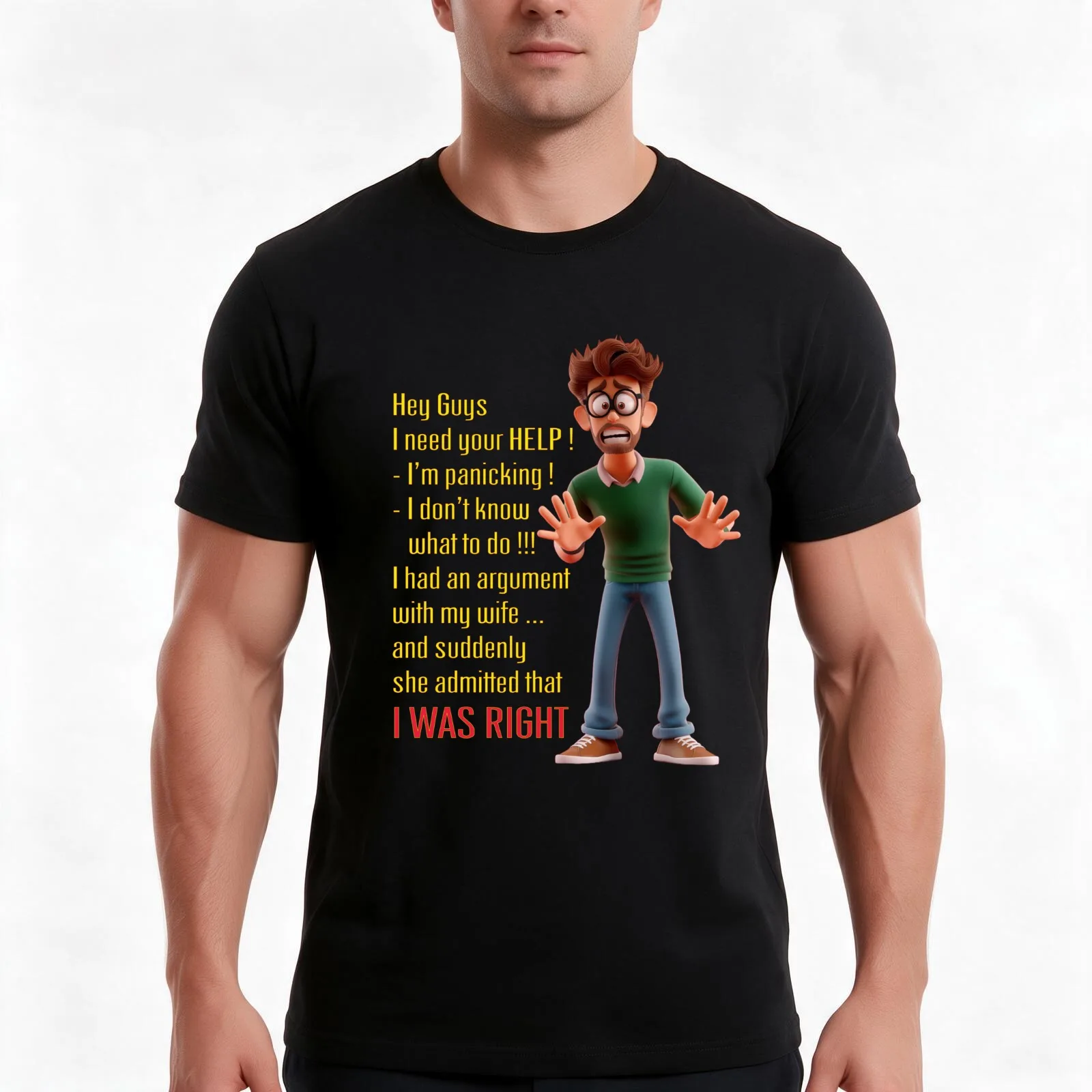 argument with wife - sarcastic funny scene from married life T-Shirt, Summer Casual Cotton Tee, Oversized Streetwear Tops