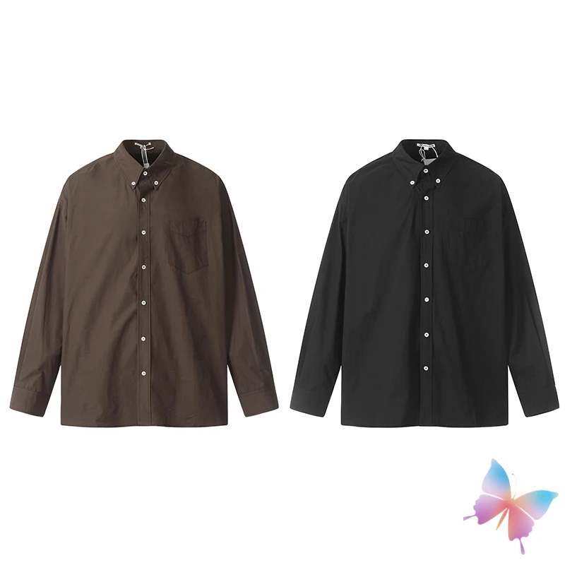 Ropa de calle de moda de París Unisex de gran tamaño, camisas de legado, camisa básica de desplazamiento en blanco y negro café, camisetas de manga larga para hombres y mujeres