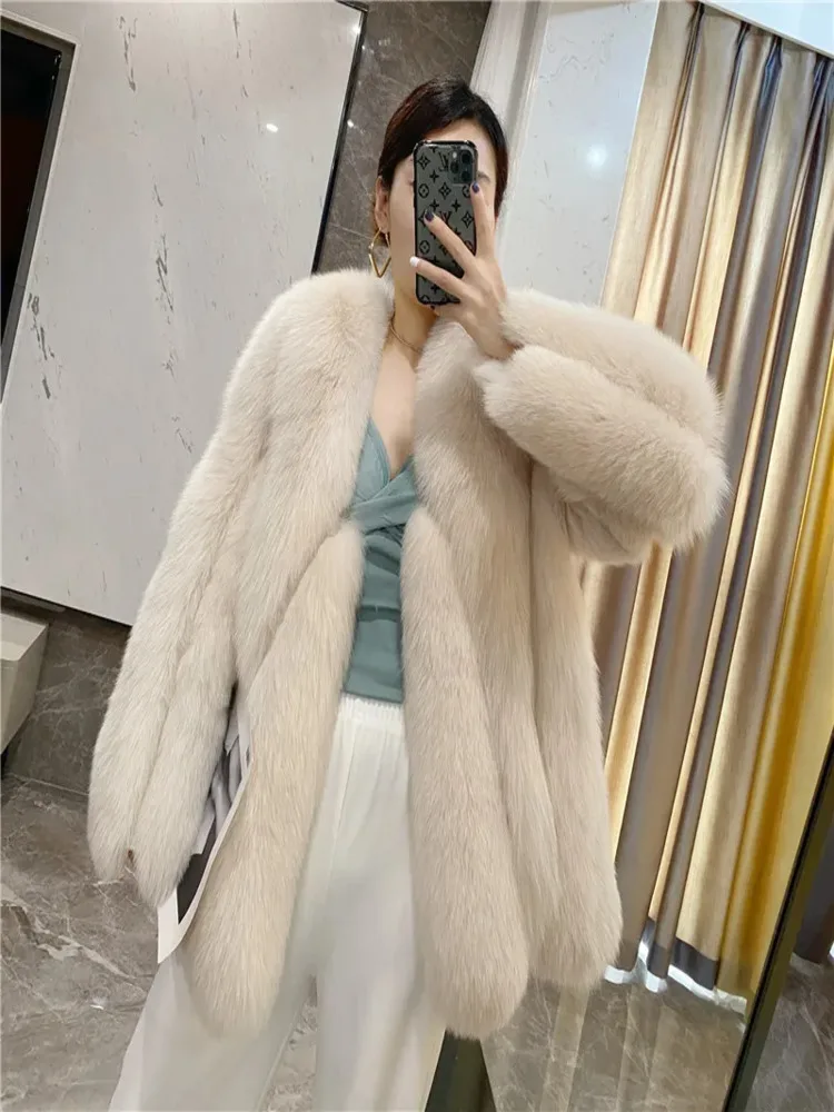 

Solid Color Real Fur Coat Women Korean Warm Fox Coats And Jackets Autumn Winter Jacket Chaquetas Para Mujer Zm1169