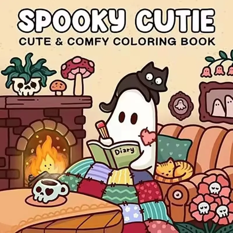 Halloween Cozy Friends Adult & Teens Coloring Book, Adorable Creepy Creatures Design Perfect Gift
