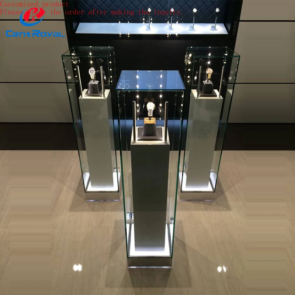 

Custom.Acrylic Luxury Watch Showcase Wrist Leather Smart Jewelry Showcase Cabinet Glass Display Led Light Watch Store Display St