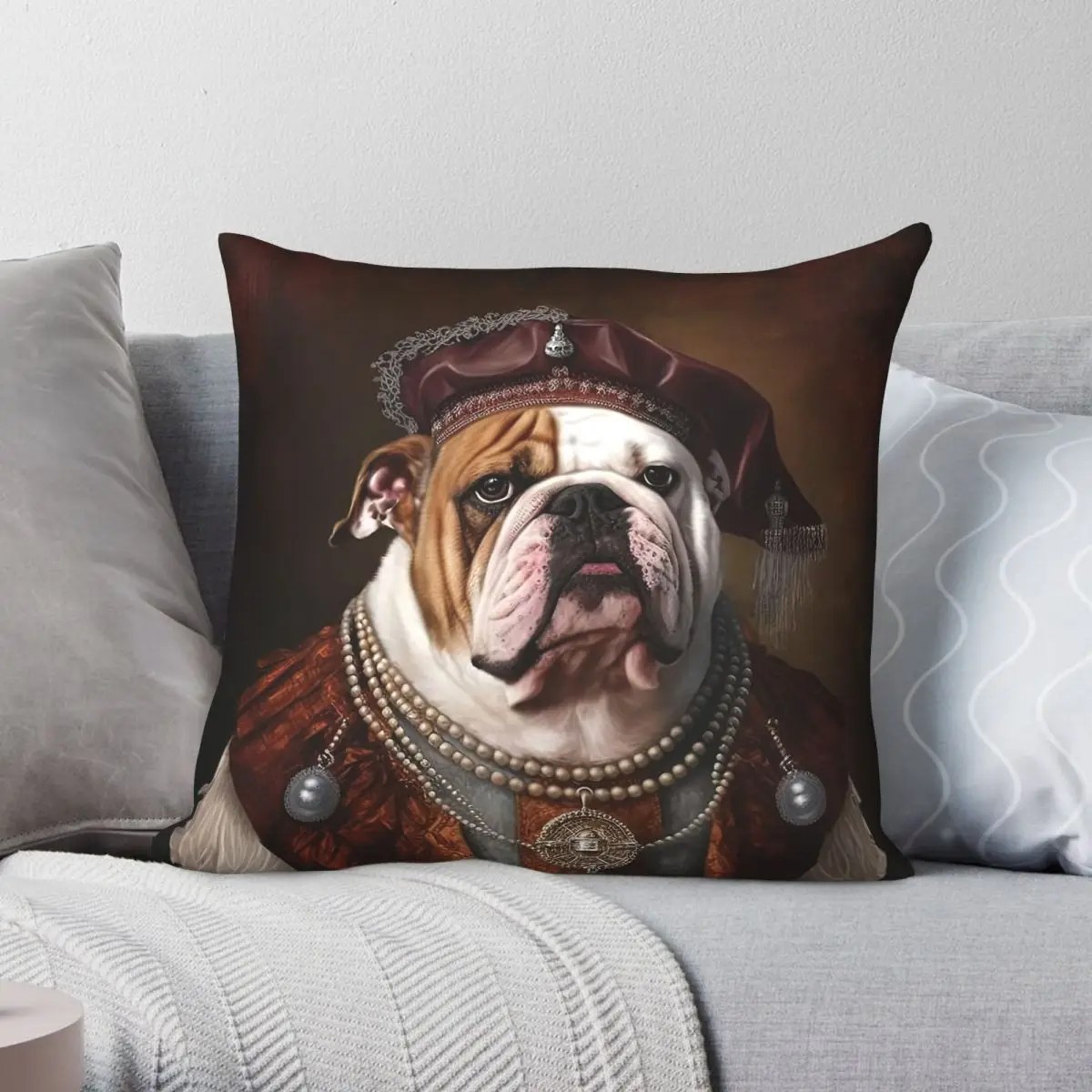 English Bulldog Fancy Clothes Square Pillowcase Polyester Linen Velvet Printed Zip Decorative Room Cushion Cover 18