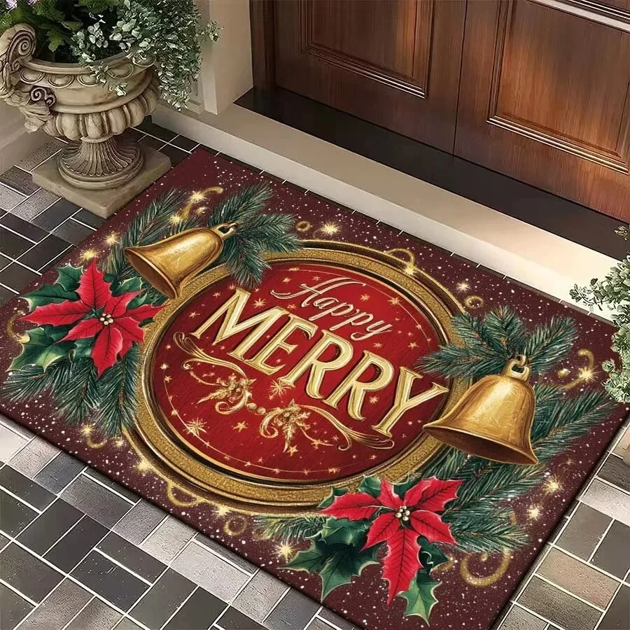 

Exquisite Christmas Carpet Bathroom Mat Anti Slip and Retro Absorbent Mat Door Mat New Year Party Red Home Decoration Carpet