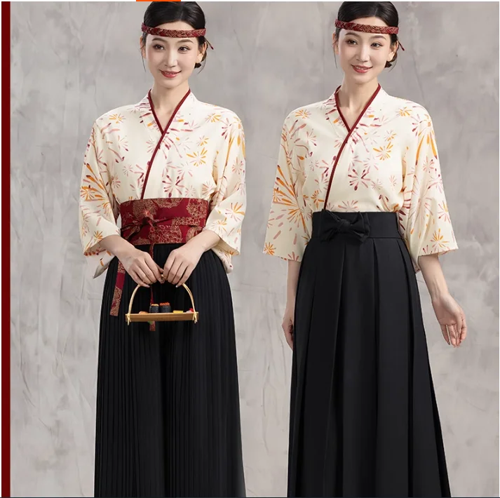 Abbigliamento da lavoro in stile giapponese, top kimono di benvenuto di fascia alta, set da ristorante per sushi da donna