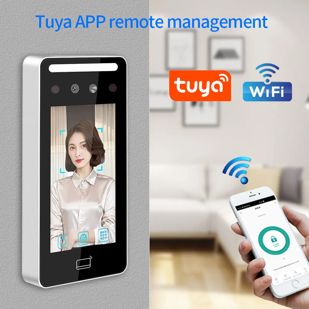 IP65 Regendicht Tuya App Wifi Dynamische Gezicht Tijdregistratie Toegangscontrole Biometrische Gezichtsherkenning Deurslot Controle Systeem