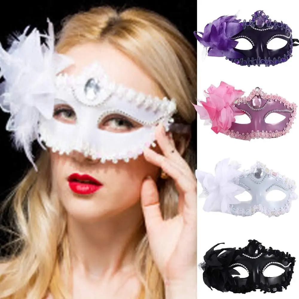 

Half Faced Mask Flower Feather Decoration Prop Masquerade Prom Supplies Halloween Dance Mask Christmas Ball Party Dance Costume