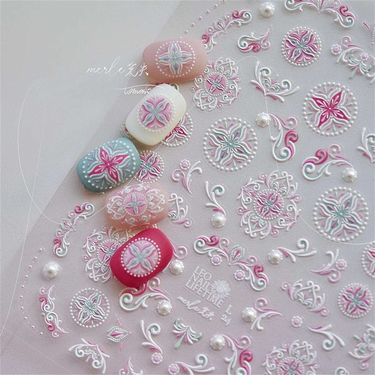 1pcs 5D Pink White Pattern Nail Art Stickers White Hollow Winter Snow Nail Decorations Decals DIY Manicure Supplies Accessories