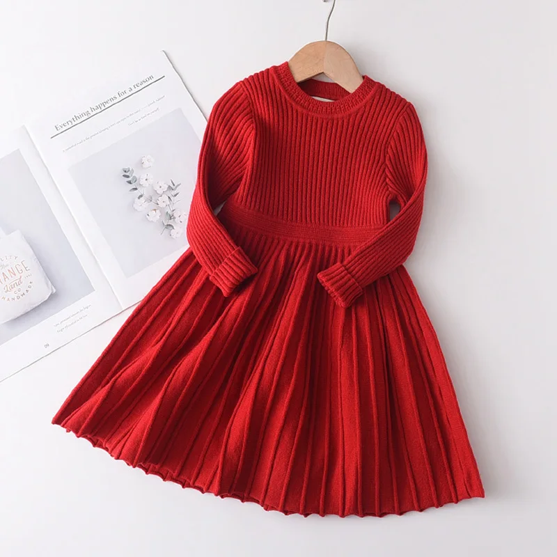 Bear Leader Long Sleeve Sweater Dress Girls Princess Baby Girl Clothes Sweet Tutu Party Dresses Christmas Little Girl Clothes