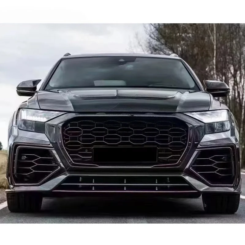 New Arrival Dry Forged Carbon Fiber M-Style Fender Bumper Bodykit Accessories Engine Hood for Q8 Upgrade to RSQ8 Body Kit