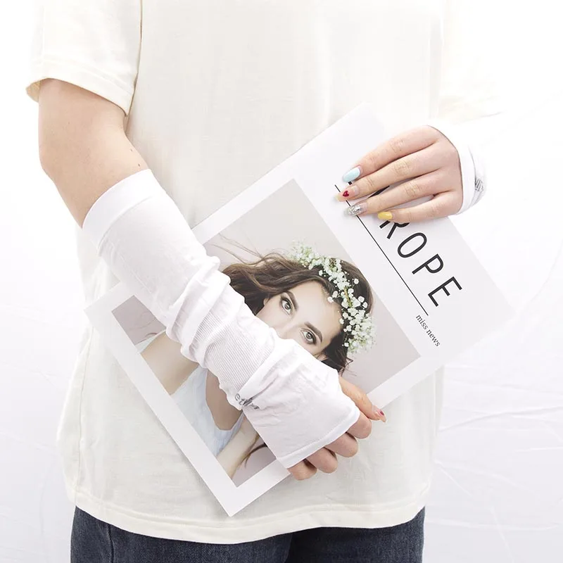 1 Pair Unisex Summer Finger Sleeve Ice Cool Wearing High Elastic Elbow Spring Outdoor Riding Fingerless Fishing Ice Silk Sleeves