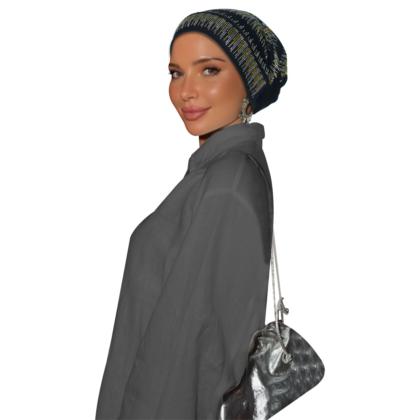 Full Diamonds Women's Turban Cap Elastic Muslim Headscarf Bonnet Female Headband Hat African Caps Lady Hair Accessories