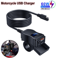 PD QC3.0 Motorcycle USB Fast Charger Handlebar Dual USB Socket Waterproof 12V Power Supply Adapter with Switch Voltmeter