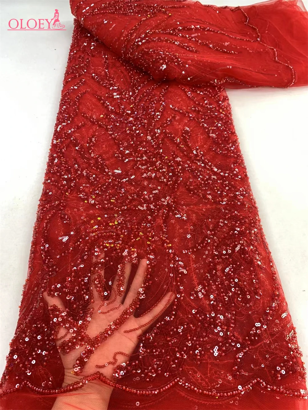 Latest Luxury Elegant French Embroidery Beaded Lace Fabric Nigerian With Sequins Fabric For Wedding Party Dress JX8803