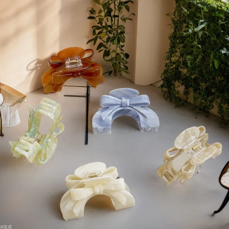 

Элегантная заколка для волос с французским бантом — большой ацетатный коготь для волос для женщин