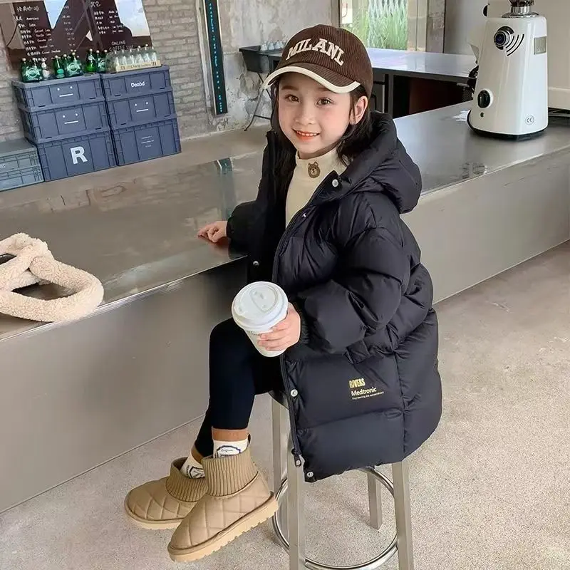 New Fashion Winter Girls Jacket Long Style Solid Thick Warm Hooded Windbreaker for 4-14 Years Teen 12 Girls Kids Down Parka